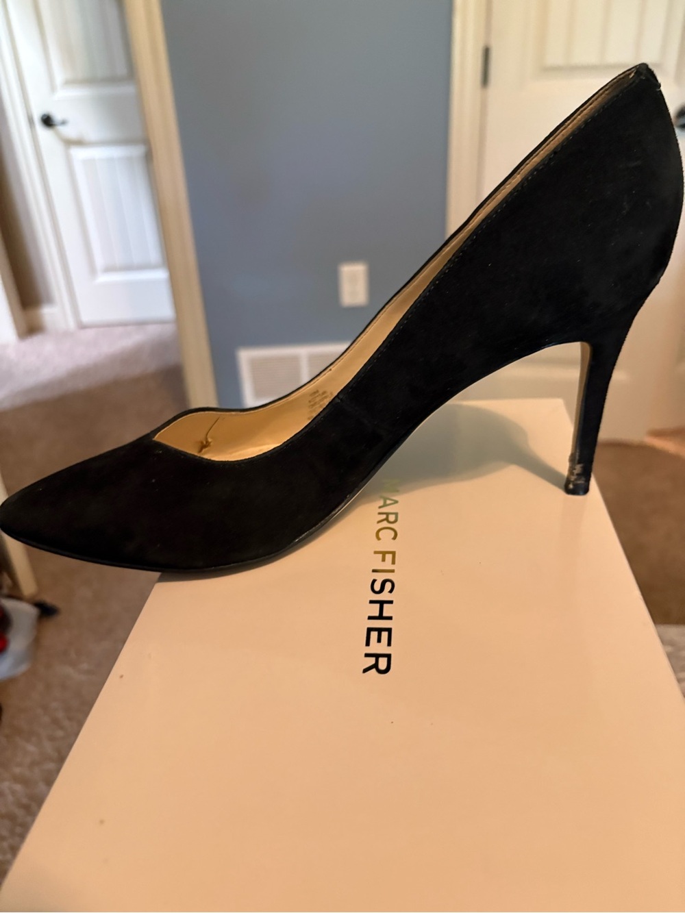 Marc Fisher Black Suede Pointed Pump with Stiletto Heel